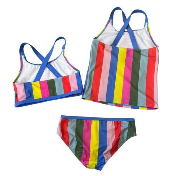 Mini Boden 3 Piece Tankini/Bikini Set, Soft Multi Stripe, Size 9-10Y - Picture 2 of 8
